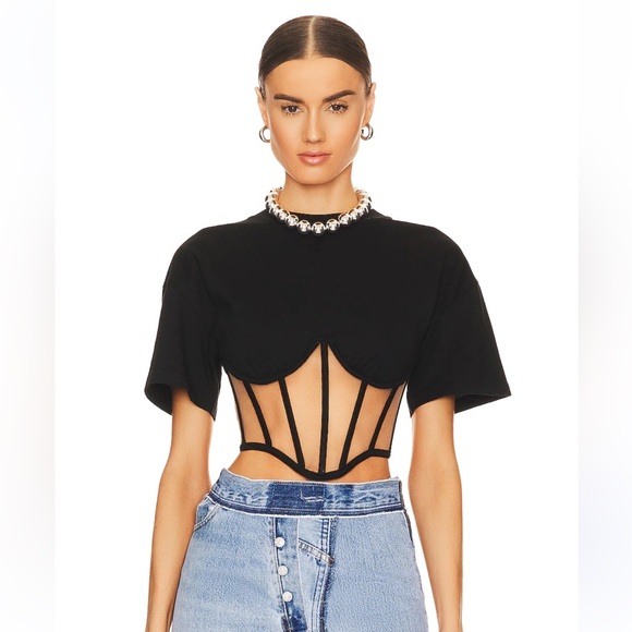 RtA Tops - $370 Revolve RtA Angelo Corset Top Black Mesh Corset Short Sleeve Small